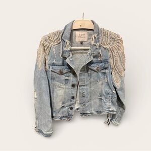 Light Blue Denim Jacket with Pearl Details